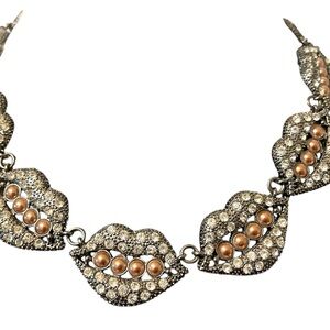 Silver and Gold Lip Design Necklace